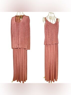 Alex Evenings 2-Piece Shimmery Gown with Long Sleeve Jacket in Copper Rose, 12
